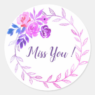 Water Colour Flowers Frame Classic Round Sticker