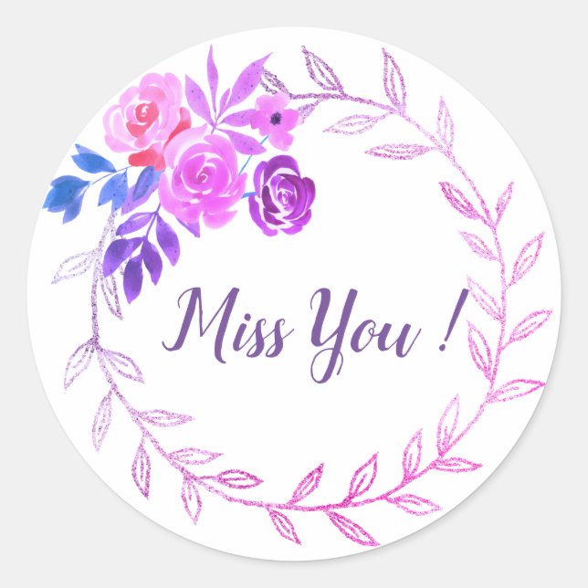 Water Colour Flowers Frame Classic Round Sticker (Front)