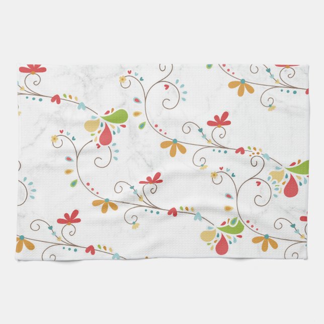 Water colour Flowers Pattern Custom Background  Kitchen Towel (Horizontal)