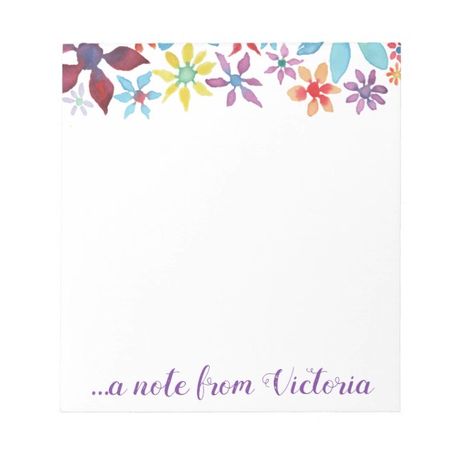 Water Colour Flowers Personalized Notepad (Front)