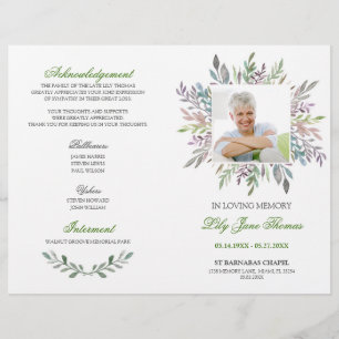 Water Colour Foliage Funeral Service Program Flyer