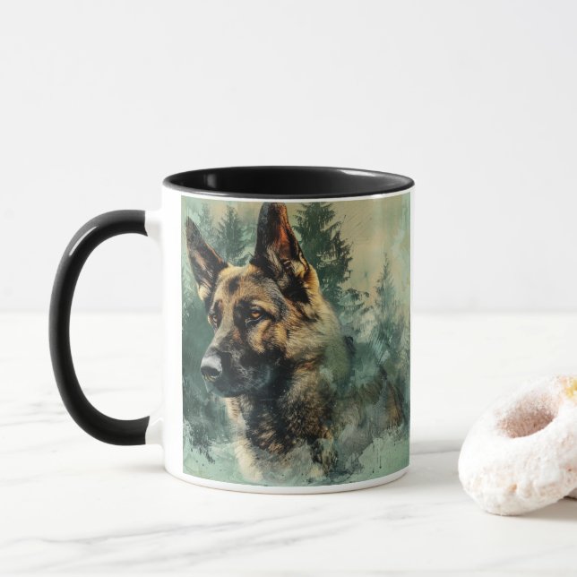 Water Colour German Shepherd Mug (With Donut)