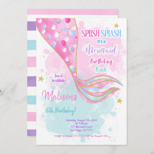 Water Colour Mermaid kids Invitation