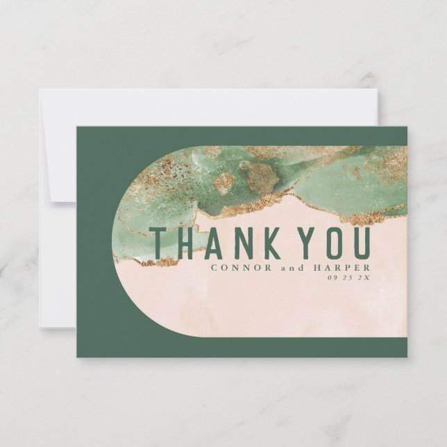 Water-colour Modern | Oval Arch Abstract Emerald Thank You Card (Front)