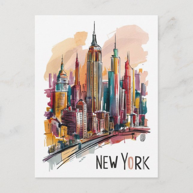 water colour new york city skyline postcard (Front)