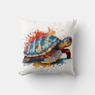 water colour painting of a colourful turtle throw pillow