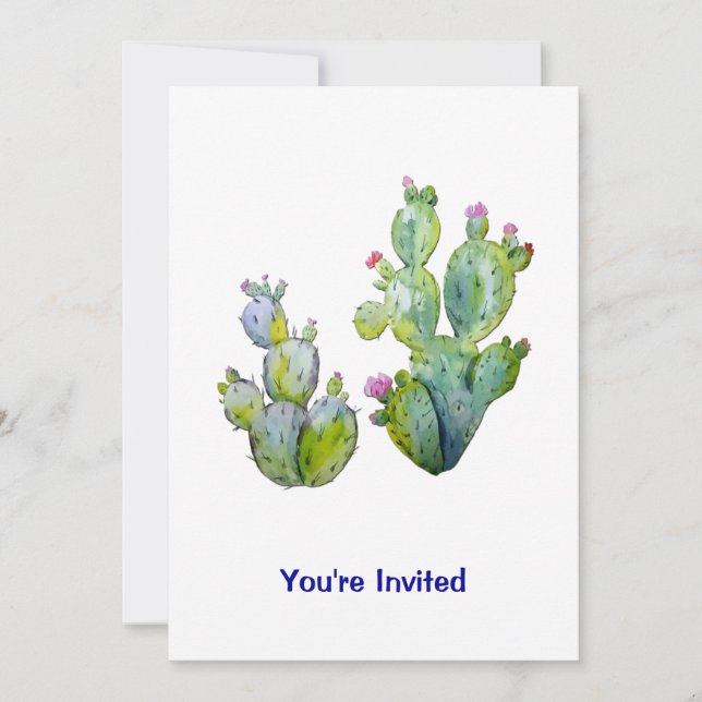 Water Colour Prickly Pear Cactus Invitation (Front)