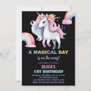 Water colour Rainbow Unicorn Birthday Invitations