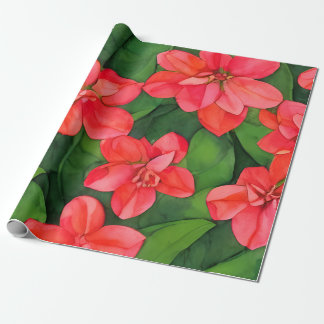 Water colour red Ixora coccinea inspired Wrapping Paper