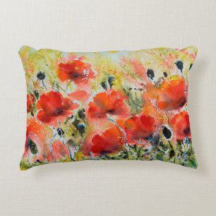 Water colour red poppy flowers painting. Flowers i Accent Pillow