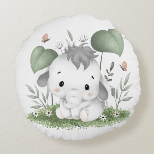 Water Colour Safari Elephant in Baby design Round Pillow