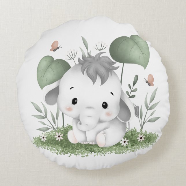 Water Colour Safari Elephant in Baby design Round Pillow (Back)