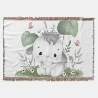 Water Colour Safari Elephant in Baby design Throw Blanket