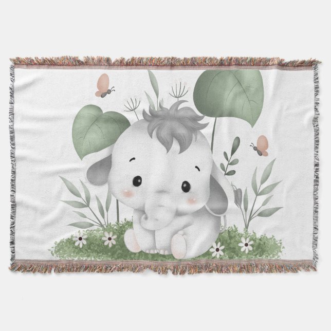 Water Colour Safari Elephant in Baby design Throw Blanket (Front)