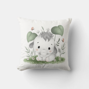 Water Colour Safari Elephant in Baby design Throw Pillow