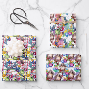 Water Colour Santa Clock Pastel Wrapping Paper Sheet