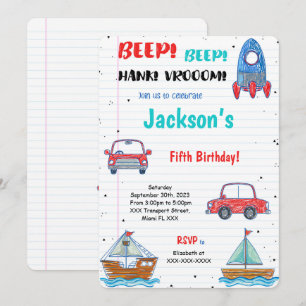 Water Colour Transportation Birthday Invitation