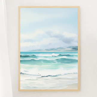 Water Colour Turquoise Beach Print 3 of 3 Poster