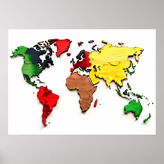 Water Colour Wall Art World Map Poster (Front)