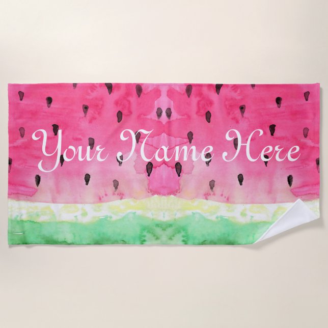 Water Colour Water Melon Personalized Monogram Beach Towel (Front)