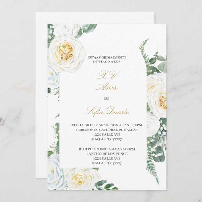 Water coloured Quinceanera invitation in Spanish (Front/Back)