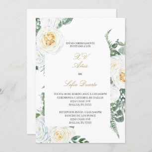 Water coloured Quinceanera invitation in Spanish