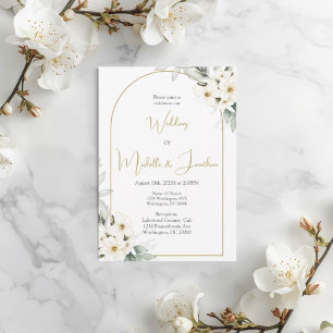 water coloured white floral wedding invitation