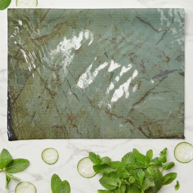 Water-Covered Rock Slab Nature Photo Kitchen Towel (Folded)