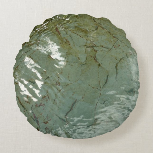Water-Covered Rock Slab Nature Photo Round Pillow (Front)