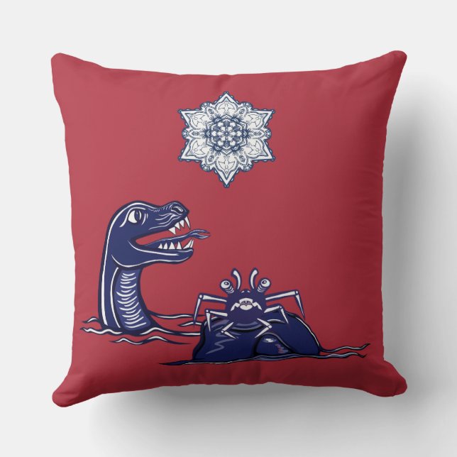 Water Dragon And Monster Crab Throw Pillow (Back)