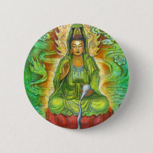 "Water Dragon" Kuan Yin Buton 2 Inch Round Button