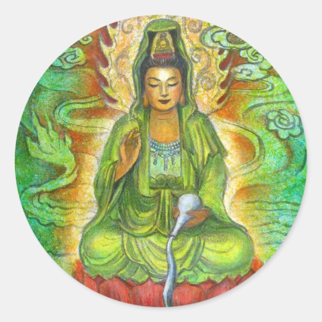 "Water Dragon" Kuan Yin Classic Round Sticker (Front)