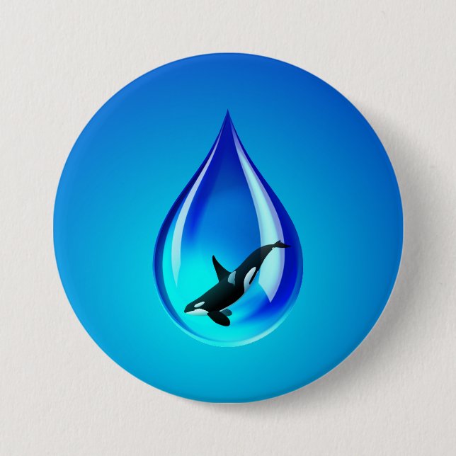 Water Drop and Orca 3 Inch Round Button (Front)
