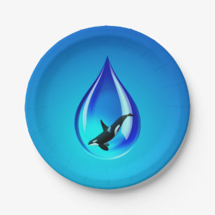 Water Drop and Orca Paper Plate