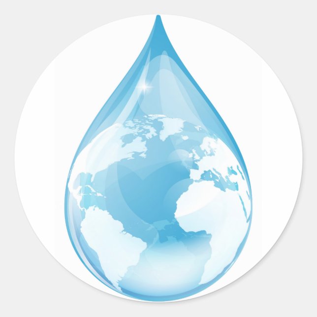 Water drop globe classic round sticker (Front)
