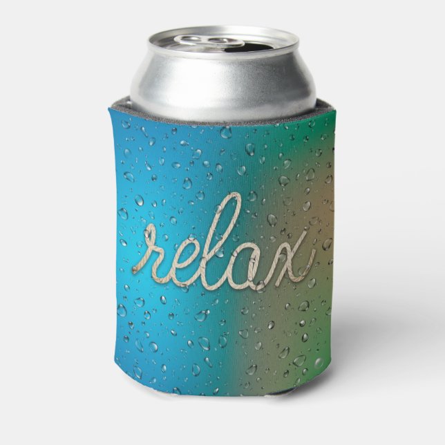 Water Droplet with Rope Relax Text Can Cooler (Can Back)