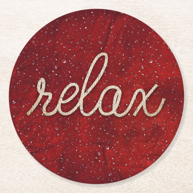 Water Droplet with Rope Relax Text Square Paper Co Round Paper Coaster (Front)