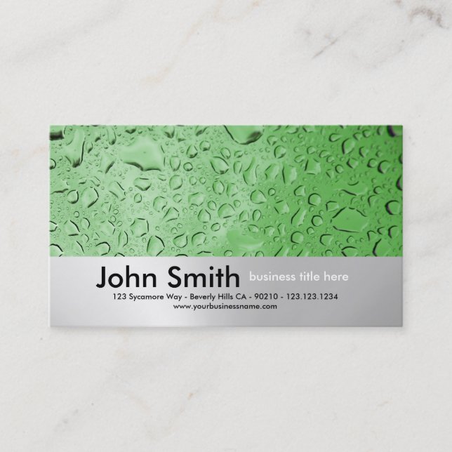 Water Droplets Brushed Metal Design business card (Front)