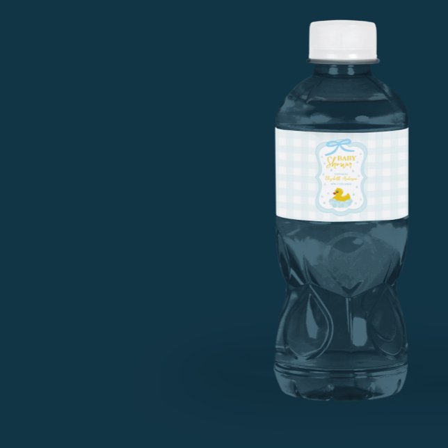 Water Droplets Gingham Boy Baby Shower Bottle Label (Creator Uploaded)