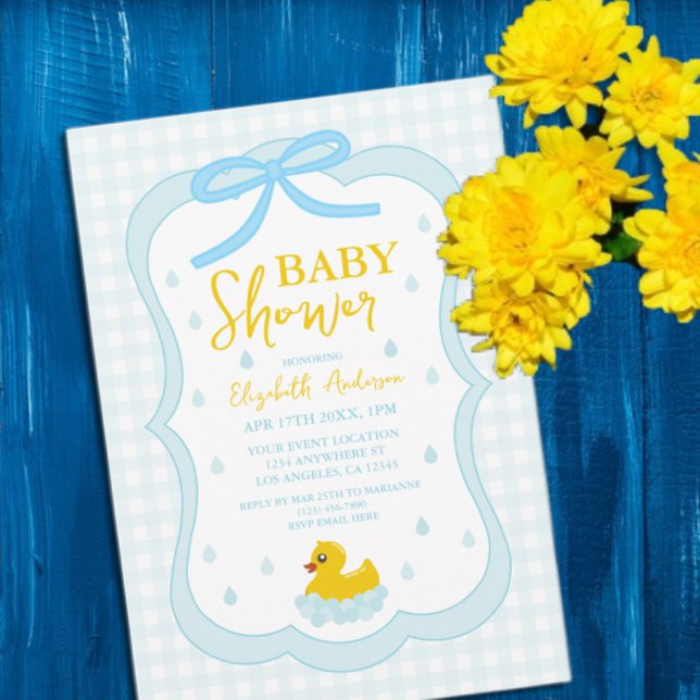 Water Droplets Gingham Boy Baby Shower Invitation (Creator Uploaded)