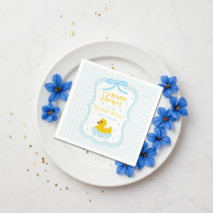 Water Droplets Gingham Boy Baby Shower Napkin