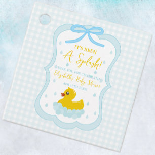 Water Droplets Gingham Boy Baby Shower Thank You Favour Tags