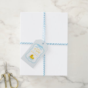 Water Droplets Gingham Boy Baby Shower Thank You Gift Tags