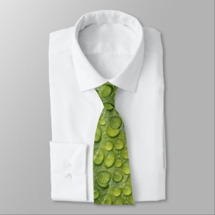 Water Droplets Green Leaf Nature Pattern Tie