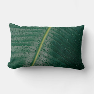 Water droplets on banana leaf lumbar pillow