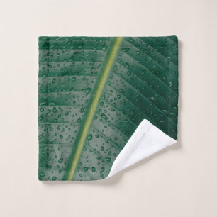 Water droplets on banana leaf wash cloth