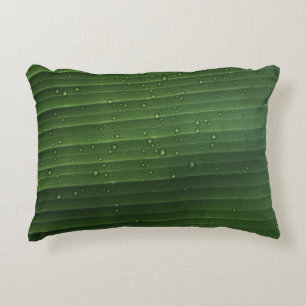 Water droplets on green leaf accent pillow