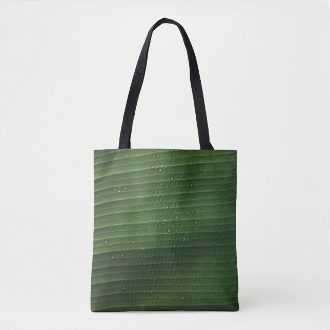 Water droplets on green leaf tote bag (Front)