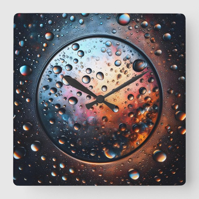 water droplets square wall clock (Front)