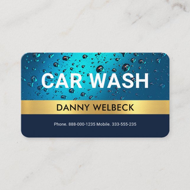 Water Drops Gold Stripe Auto Centre Business Card (Front)